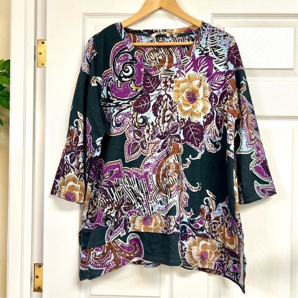 SOFT SURROUNDINGS Plus 1X V-neck floral boho tunic top women’s - Picture 1 of 7